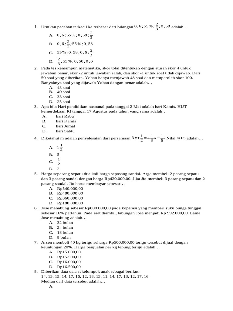 Soal Ujian Sekolah Matematika Ix PDF Soal Ujian Sekolah Matematika Ix PDF