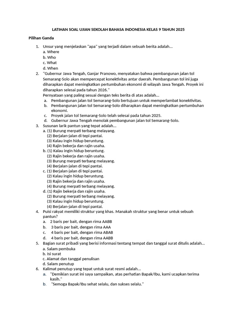 Soal Try Out Bahasa Indonesia Kelas 9 PDF