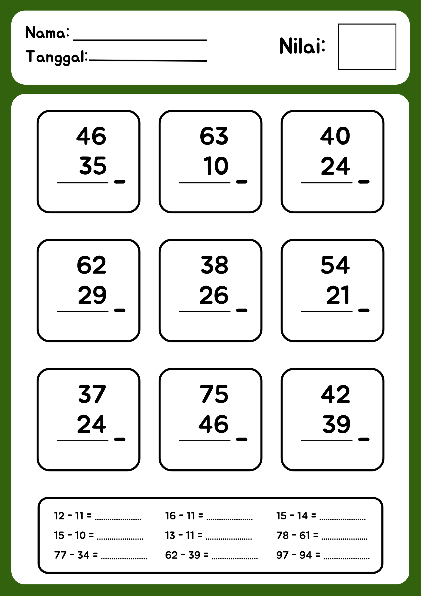 Download PDF Soal Pengurangan Bersusun untuk Kelas 1 dan 2 SD - Brillie Download PDF Soal Pengurangan Bersusun untuk Kelas 1 dan 2 SD - Brillie