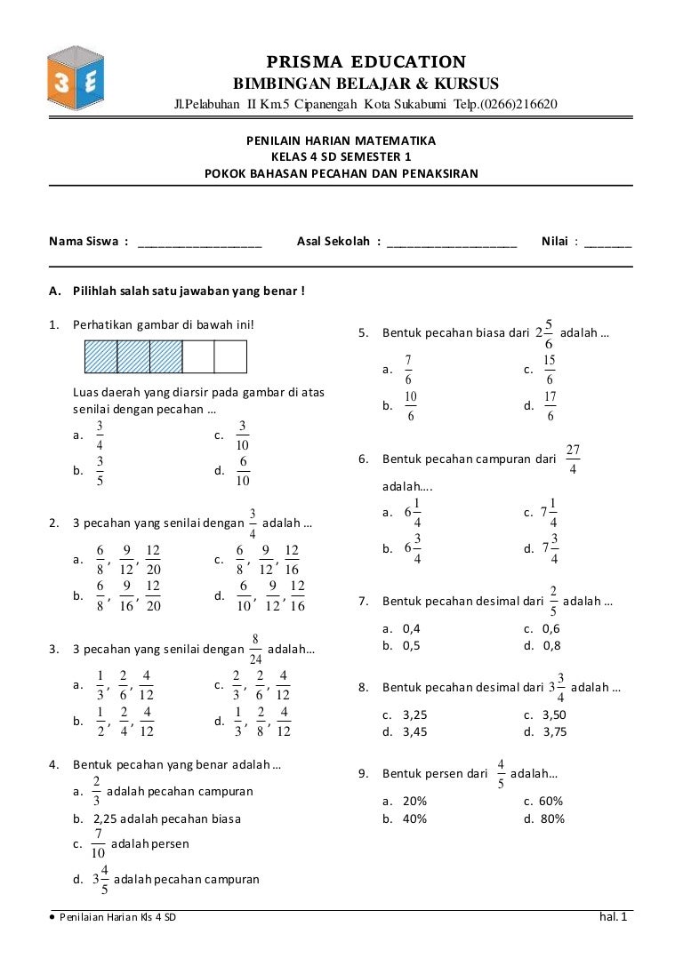 Contoh soal matematika sd kelas 4 dan pembahasannya stakmanokwari ac id Contoh soal matematika sd kelas 4 dan pembahasannya stakmanokwari ac id