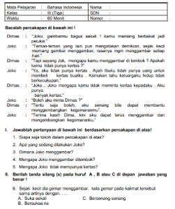 contoh soal kelas 3 sd semester 2 makassar