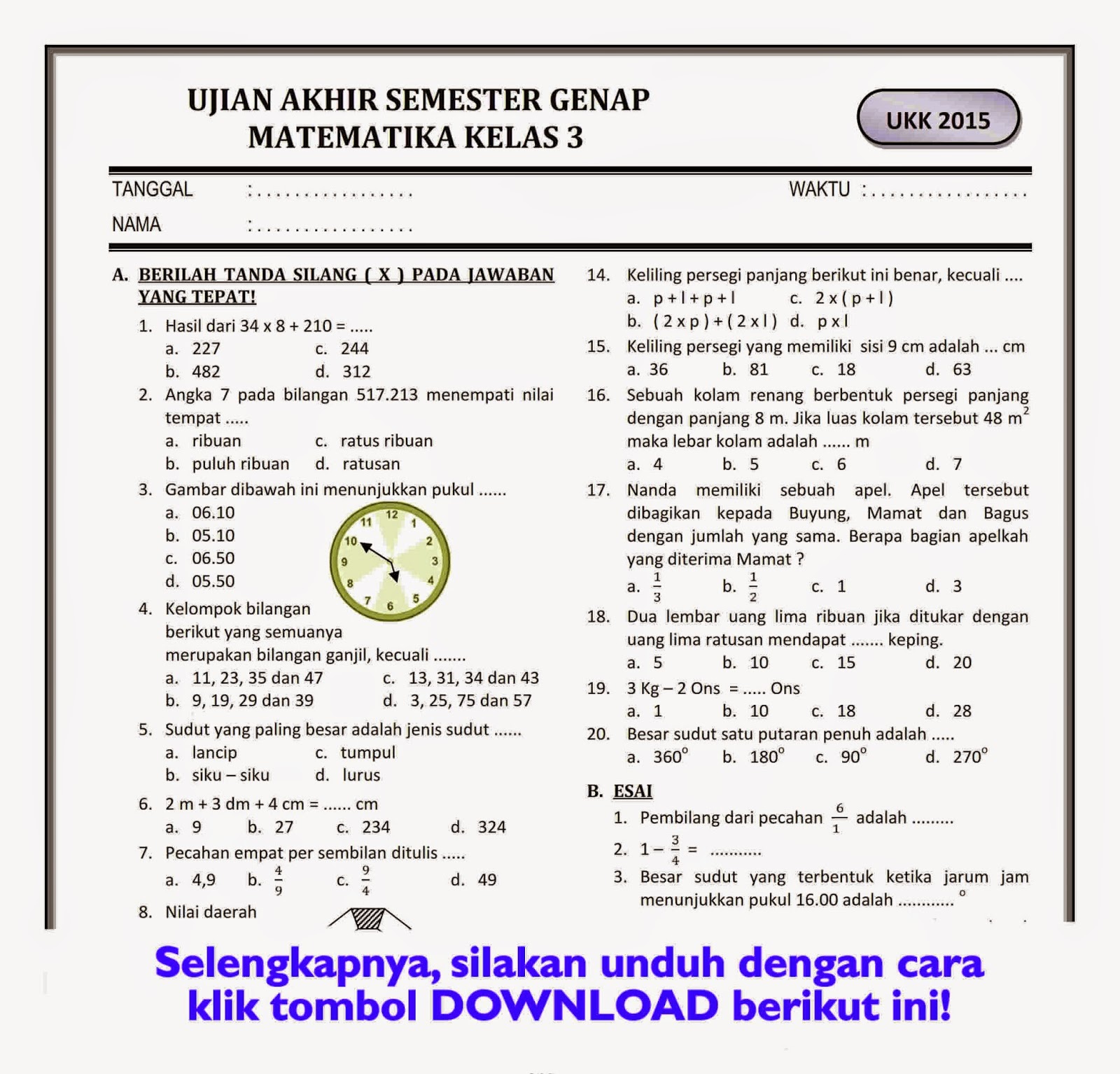Wajib Tahu 7 Contoh Soal Mid Semester 2 Kelas 2 SD yang Paling Sering Muncul di 2026