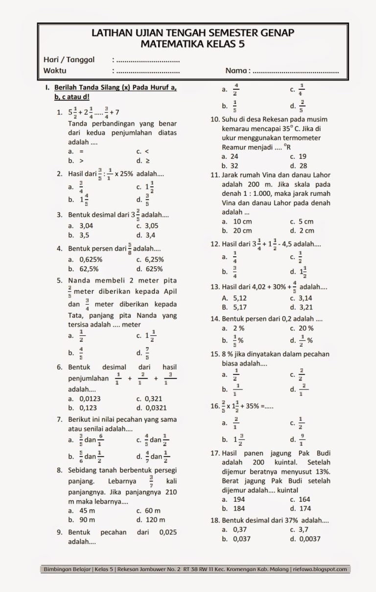 10 Contoh Soal Mid Matematika Kelas 5 Semester 2 K13 yang Sering Muncul dan Wajib Kamu Kuasai Sebelum Ujian 10 Contoh Soal Mid Matematika Kelas 5 Semester 2 K13 yang Sering Muncul dan Wajib Kamu Kuasai Sebelum Ujian