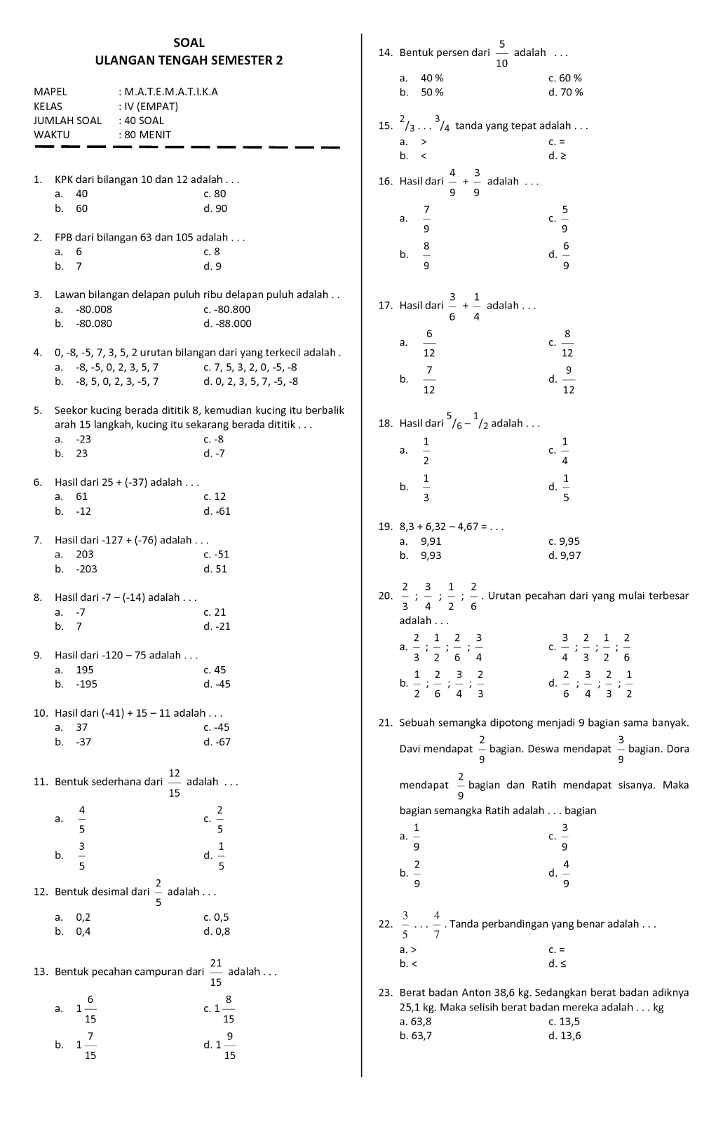 Latihan Soal Matematika Kelas 4 Dalchaebi Latihan Soal Matematika Kelas 4 Dalchaebi