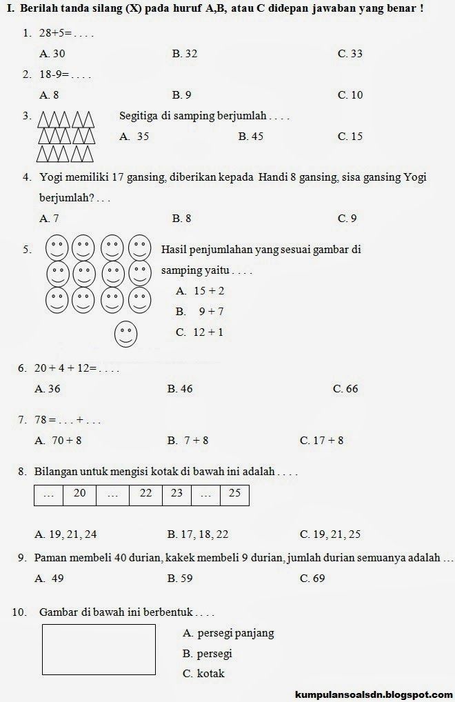 Prediksi Matematika Kelas 1 SD UKK Semester 2 TA 2013 2014 Kumpulan Prediksi Matematika Kelas 1 SD UKK Semester 2 TA 2013 2014 Kumpulan