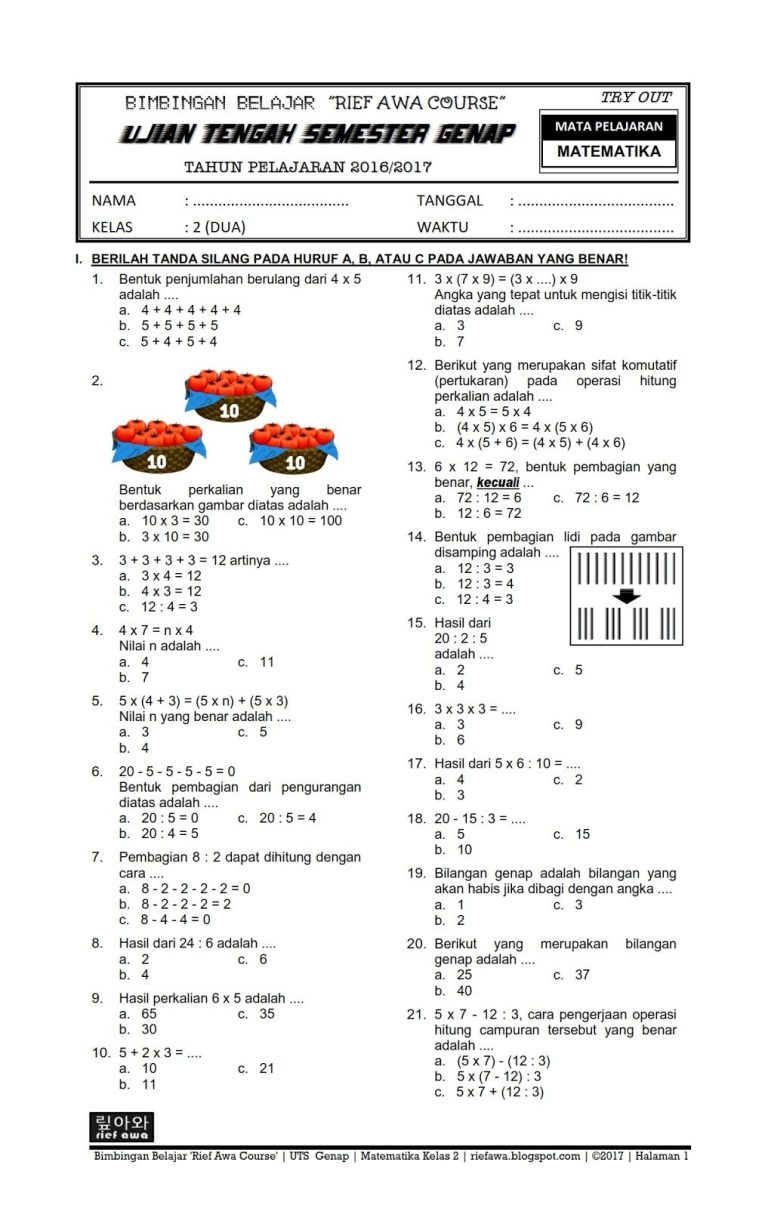 10 Contoh Soal Mid Semester 1 Kelas 2 SD Kurikulum 2013 yang Wajib Anak Kuasai Sebelum Ujian 10 Contoh Soal Mid Semester 1 Kelas 2 SD Kurikulum 2013 yang Wajib Anak Kuasai Sebelum Ujian