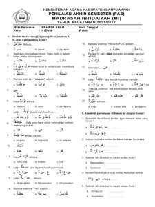 Soal UTS Bahasa Arab Kelas 2 MI Semester 2 PDF