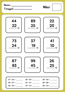 Download PDF Soal Pengurangan Bersusun untuk Kelas 1 dan 2 SD - Brillie