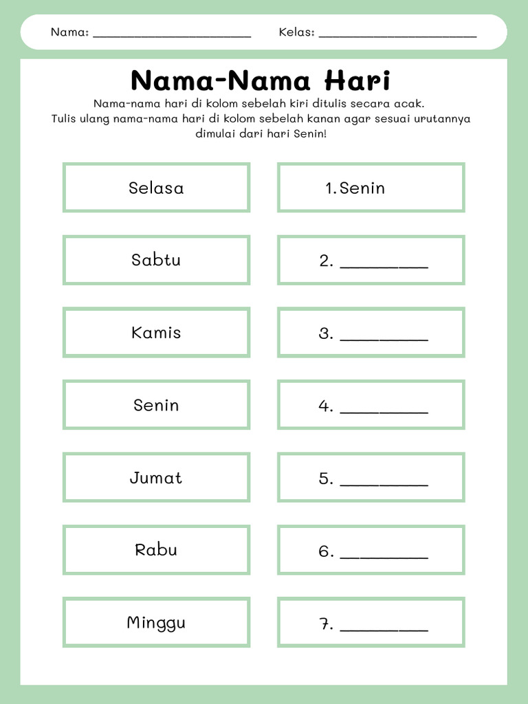 7 Contoh Soal tentang Nama-Nama Hari Kelas 1 SD yang Wajib Dikuasai Si Kecil Sebelum Terlambat