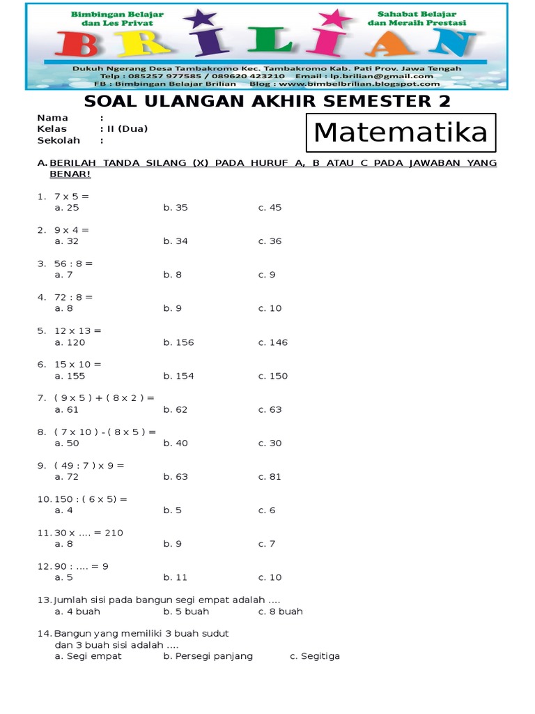 Contoh Soal Mid Semester 1 Kelas 2 SD Matematika Terbaru 2026 Plus Kunci Jawaban yang Wajib Dipelajari Contoh Soal Mid Semester 1 Kelas 2 SD Matematika Terbaru 2026 Plus Kunci Jawaban yang Wajib Dipelajari