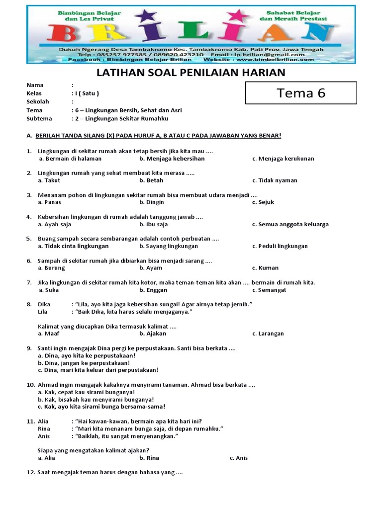 Inilah 5 Contoh Soal tentang Lingkungan Kelas 1 SD yang Wajib Dikuasai Siswa Sebelum Terlambat Inilah 5 Contoh Soal tentang Lingkungan Kelas 1 SD yang Wajib Dikuasai Siswa Sebelum Terlambat