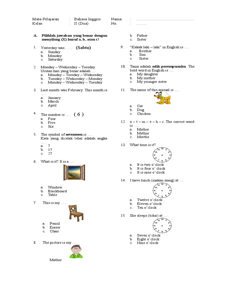 download soal bahasa inggris kelas 2 sd semester 2 kurikulum2013