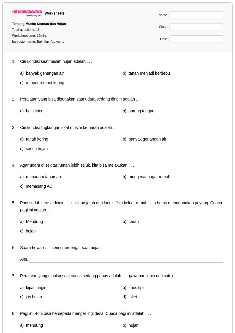 Ternyata Begini Contoh Soal tentang Musim Hujan dan Kemarau Kelas 1 SD yang Wajib Dikuasai Ternyata Begini Contoh Soal tentang Musim Hujan dan Kemarau Kelas 1 SD yang Wajib Dikuasai