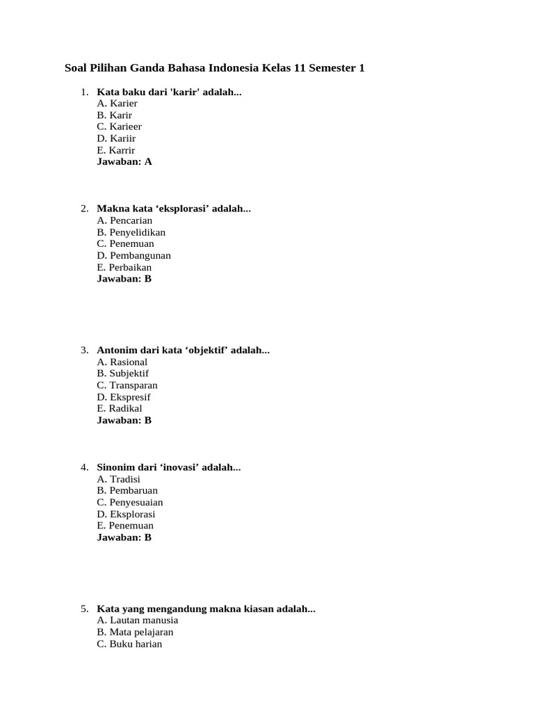 Bocoran Rahasia Soal Bahasa Indonesia SMA Kelas 11 Semester 1 Agar Nilai Kamu Melejit Bocoran Rahasia Soal Bahasa Indonesia SMA Kelas 11 Semester 1 Agar Nilai Kamu Melejit