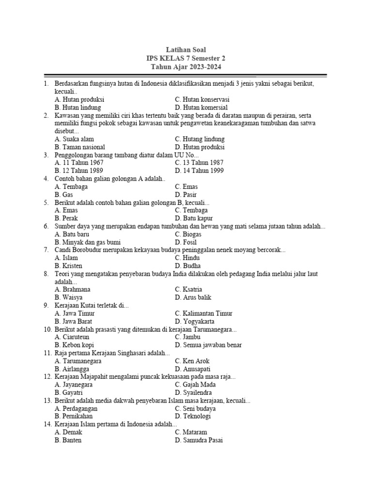 Rahasia Nilai Tinggi: Bocoran Contoh Soal IPS C3 Kelas 7 Semester 2 Terbaru Rahasia Nilai Tinggi: Bocoran Contoh Soal IPS C3 Kelas 7 Semester 2 Terbaru