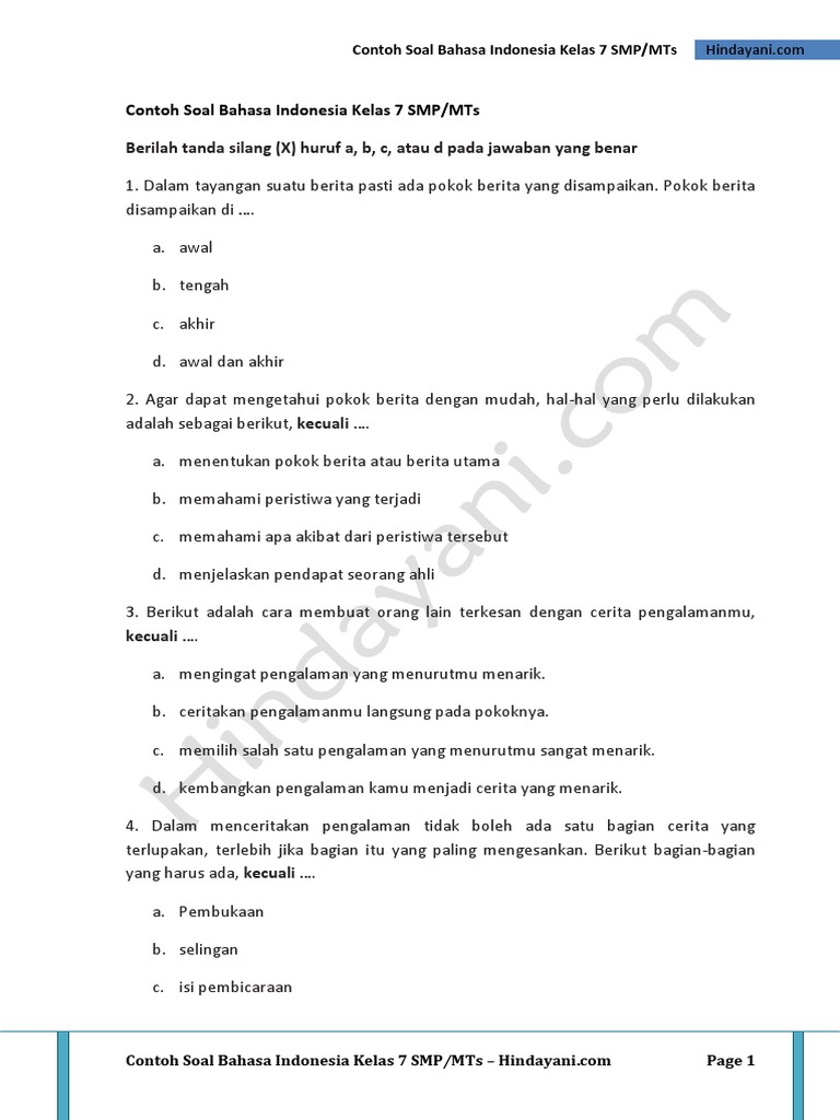 Rahasia Skor Tinggi Bocoran Soal Bahasa Indonesia SMP Kelas 7 Semester 1 UAS Terbaru