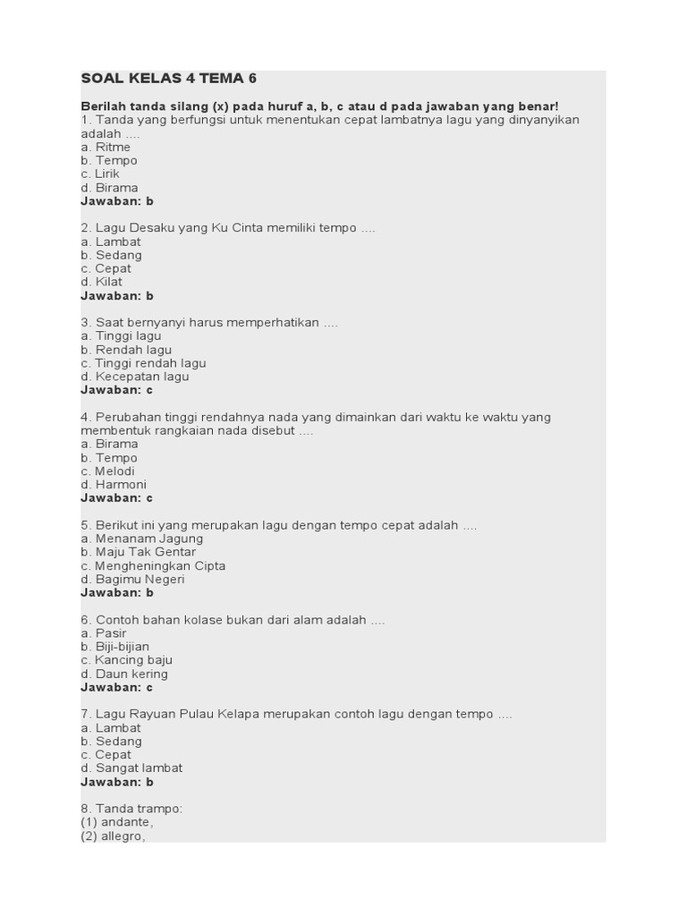 Update Terbaru Soal Tema 6 Kelas 4 Semester 2 dan Kunci Jawaban Agar Nilai Maksimal