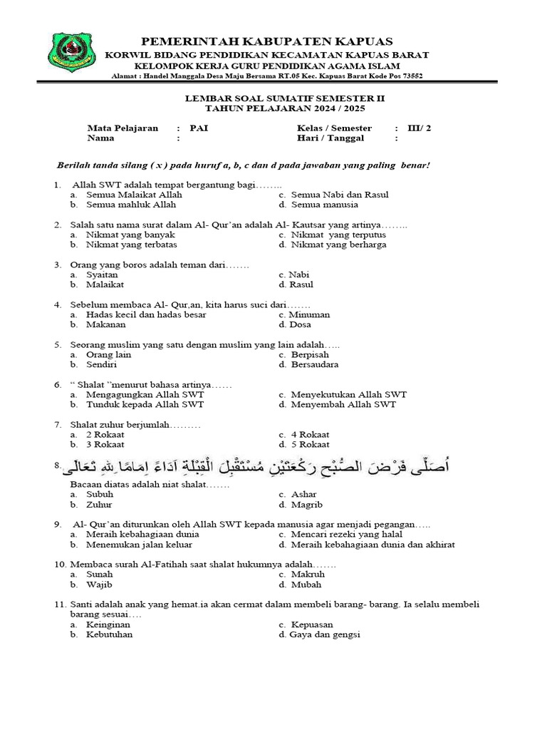 Wajib Tahu Link Download Soal UKK PAI Kelas 3 MI Semester 2 Terbaru dan Terlengkap Wajib Tahu Link Download Soal UKK PAI Kelas 3 MI Semester 2 Terbaru dan Terlengkap
